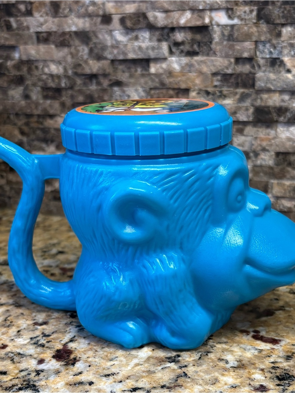 2003 Wild Sip Kids Plastic Straw Cup Blue Monkey/Chimp Guateplast